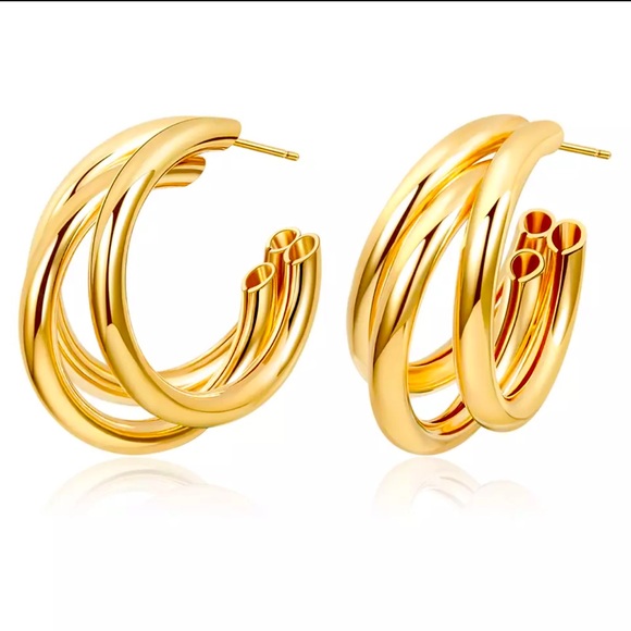 Jewelry - Gold Plated Triple Hoop Earrings
